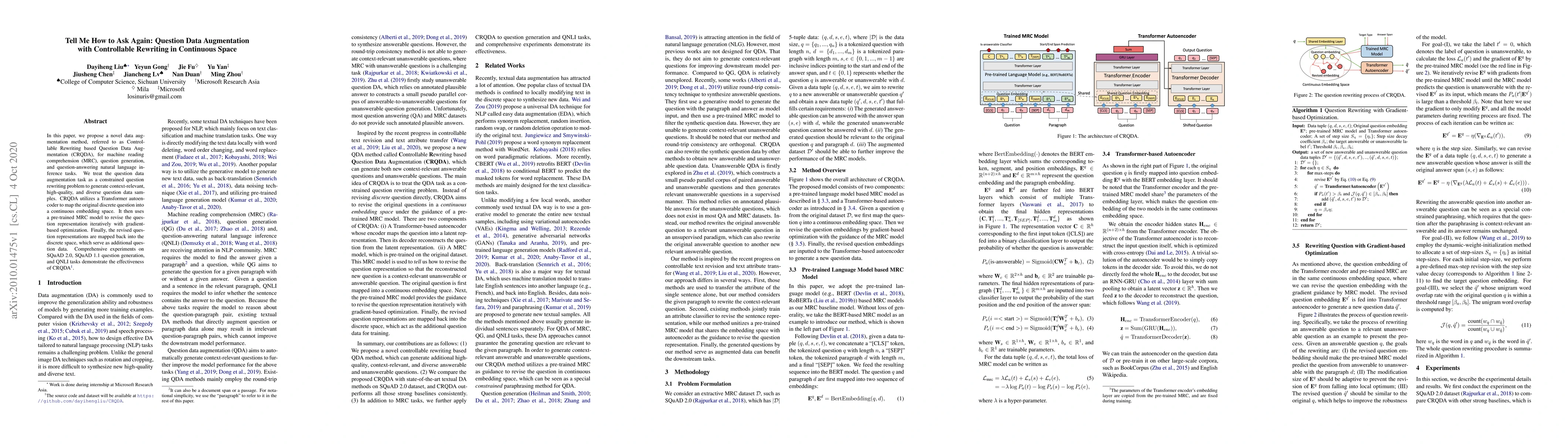 Thumbnail for Tell Me How to Ask Again: Question Data Augmentation with Controllable
  Rewriting in Continuous Space