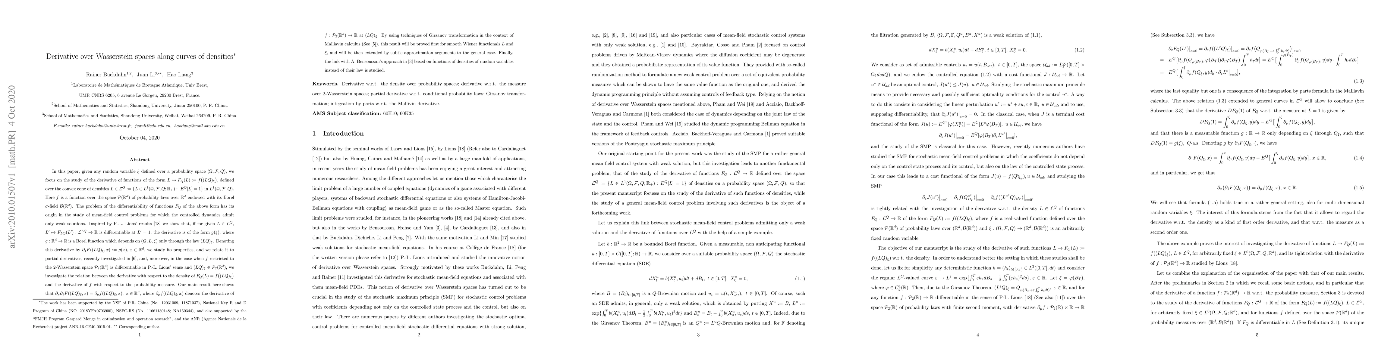 Thumbnail for Derivative over Wasserstein spaces along curves of densities