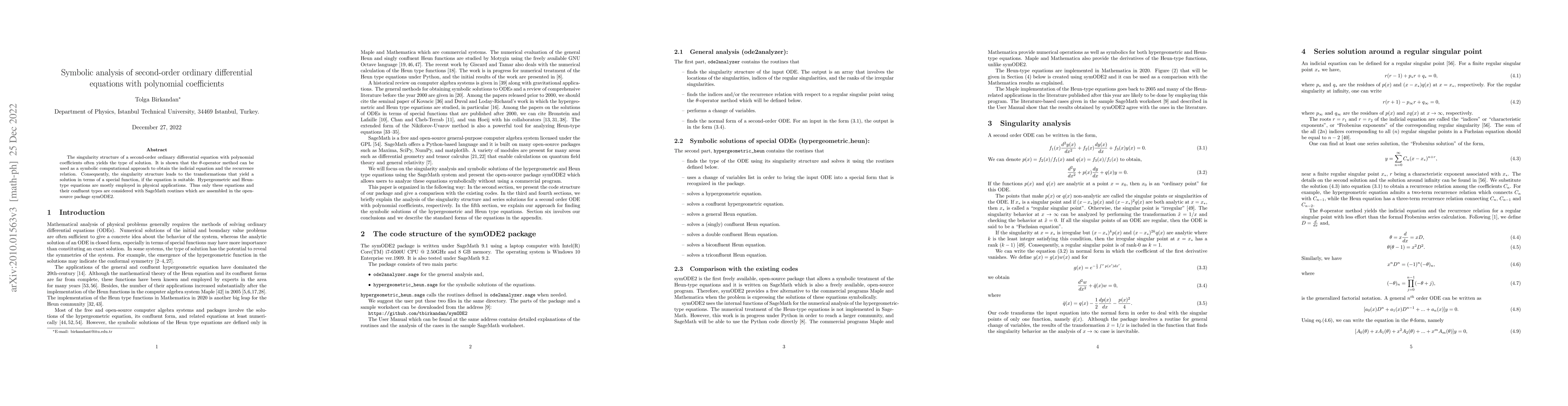 Thumbnail for Symbolic analysis of second-order ordinary differential equations with
  polynomial coefficients