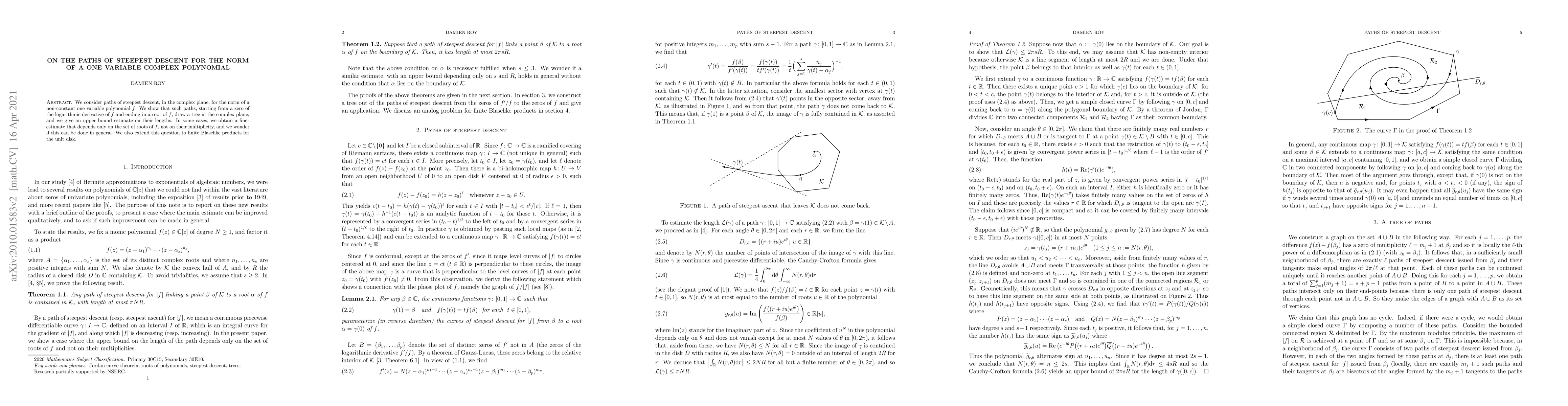 Thumbnail for On the paths of steepest descent for the norm of a one variable complex
  polynomial