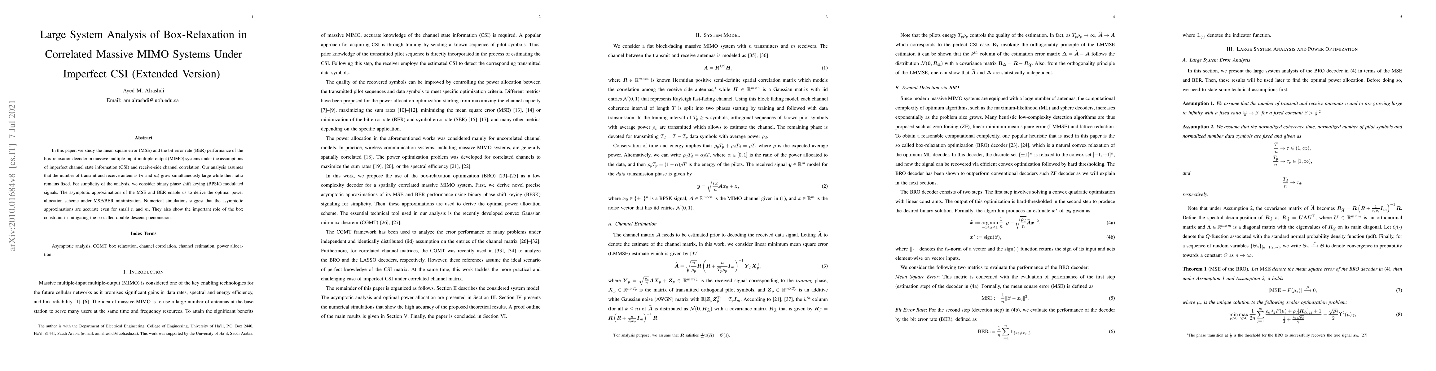 Thumbnail for Large System Analysis of Box-Relaxation in Correlated Massive MIMO
  Systems Under Imperfect CSI (Extended Version)