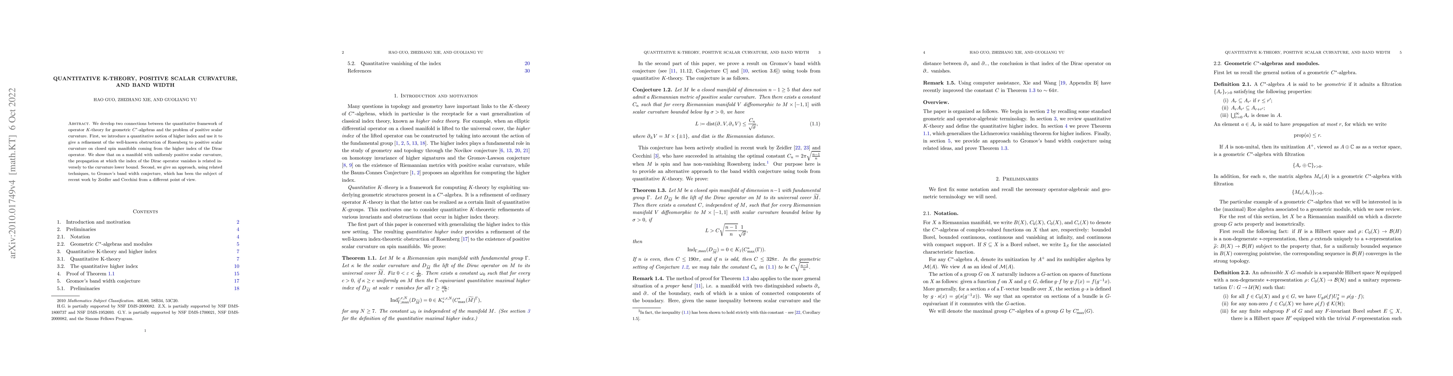Thumbnail for Quantitative K-theory, positive scalar curvature, and band width