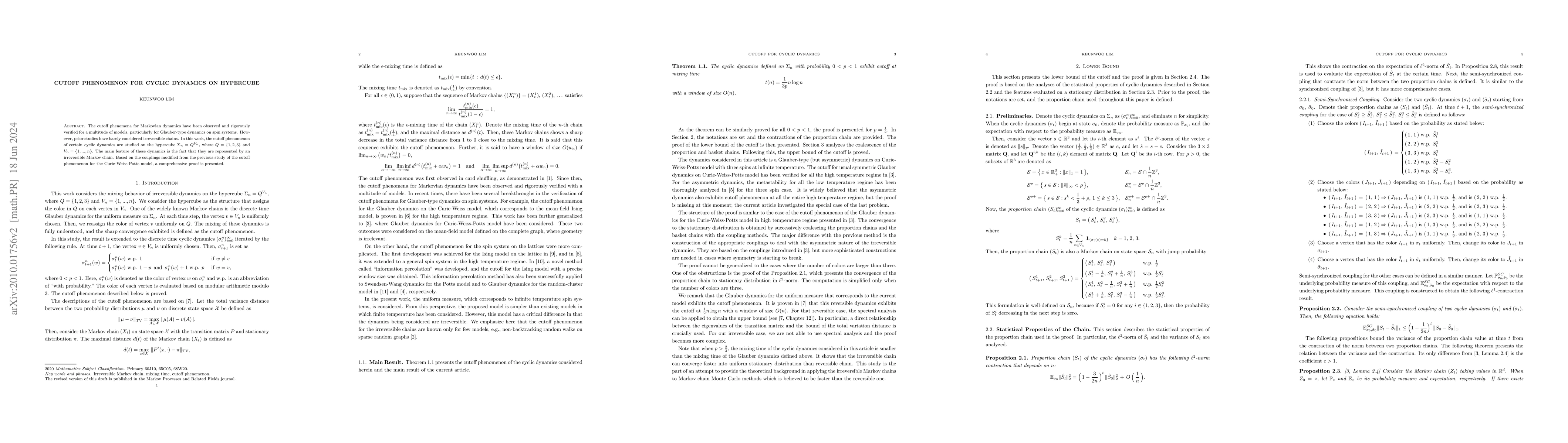 Thumbnail for Cutoff Phenomenon for Cyclic Dynamics on Hypercube