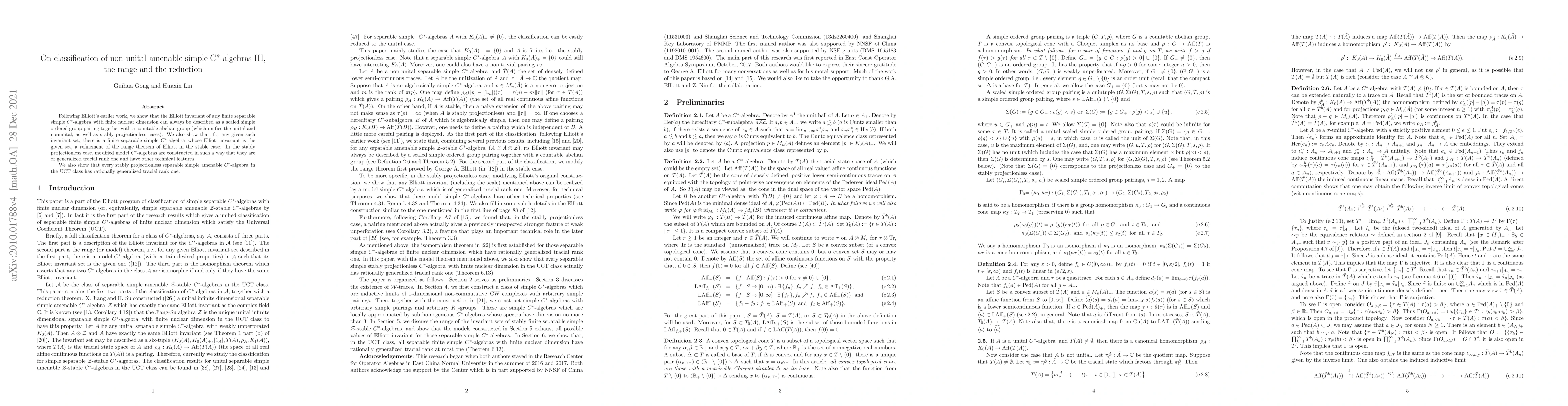 Thumbnail for On classification of non-unital amenable simple C*-algebras, III, the
  range and the reduction