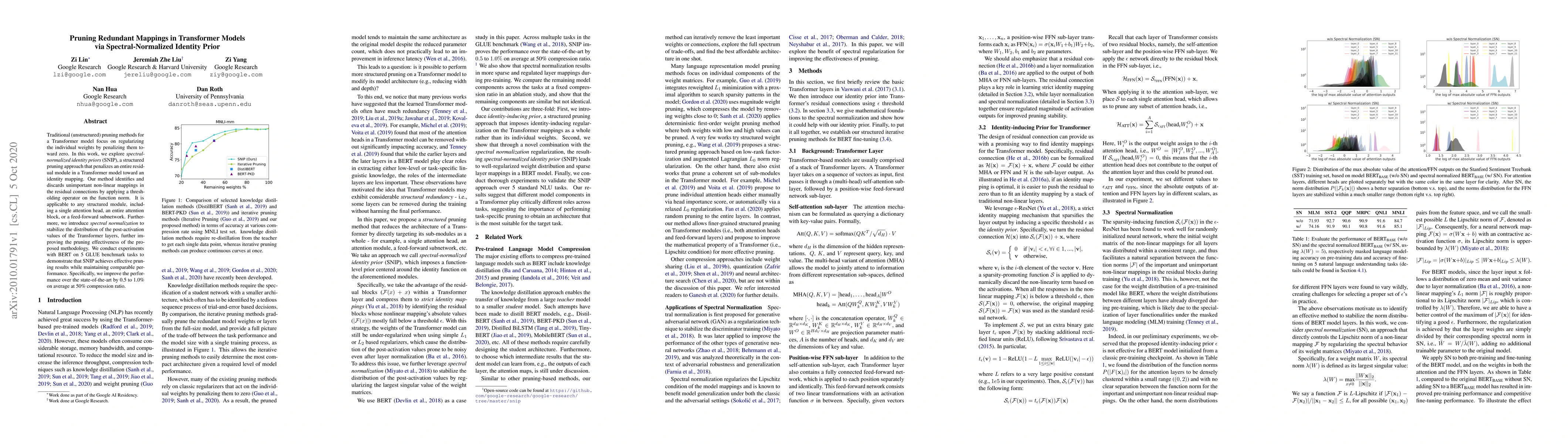 Thumbnail for Pruning Redundant Mappings in Transformer Models via Spectral-Normalized
  Identity Prior
