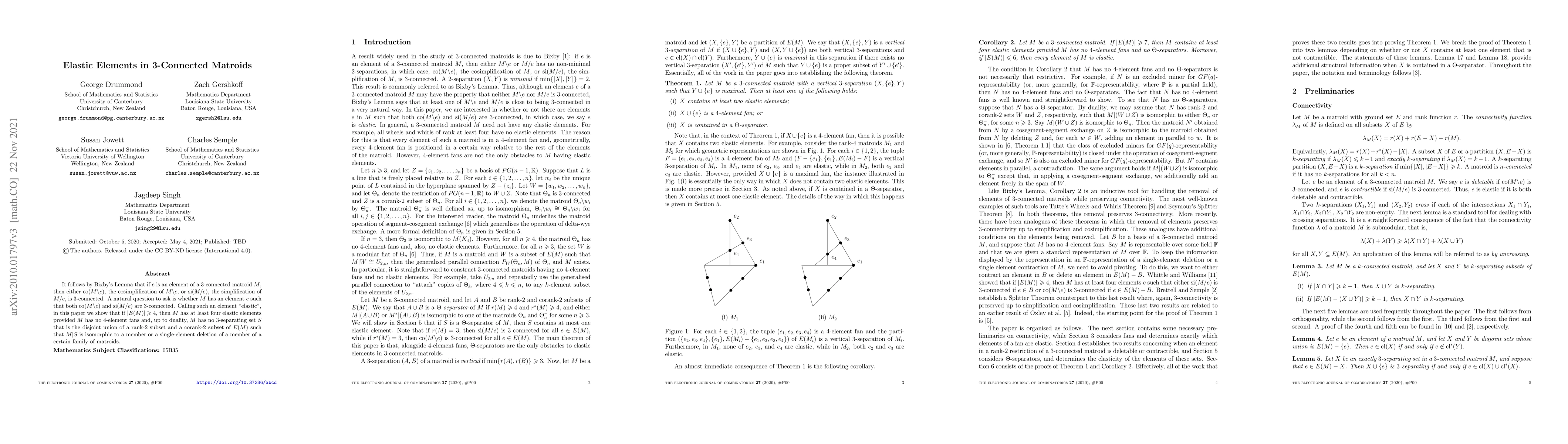 Thumbnail for Elastic elements in 3-connected matroids