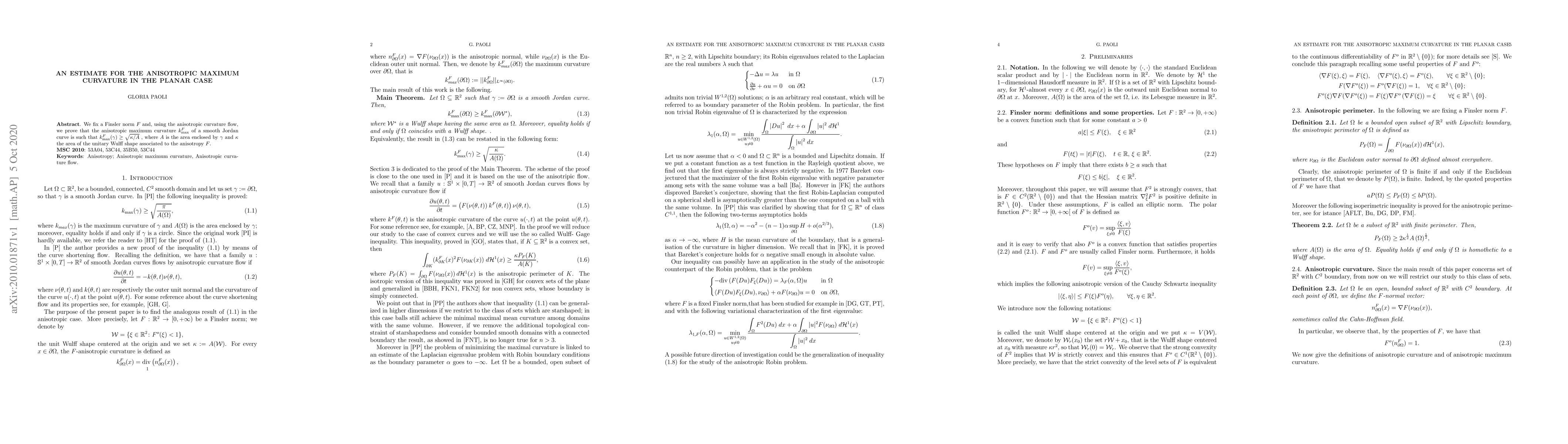 Thumbnail for An estimate for the anisotropic maximum curvature in the planar case