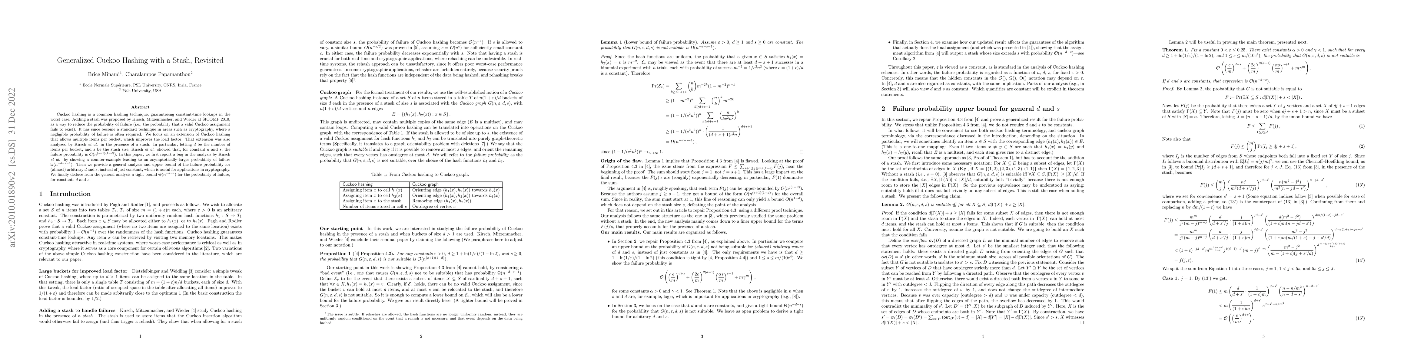 Thumbnail for Generalized Cuckoo Hashing with a Stash, Revisited
