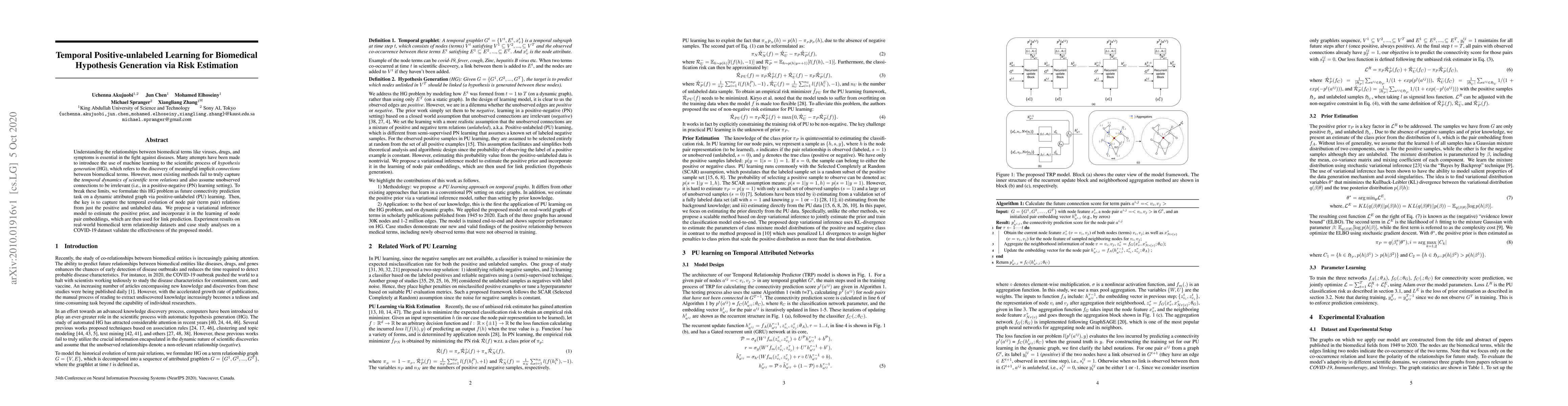 Thumbnail for Temporal Positive-unlabeled Learning for Biomedical Hypothesis
  Generation via Risk Estimation