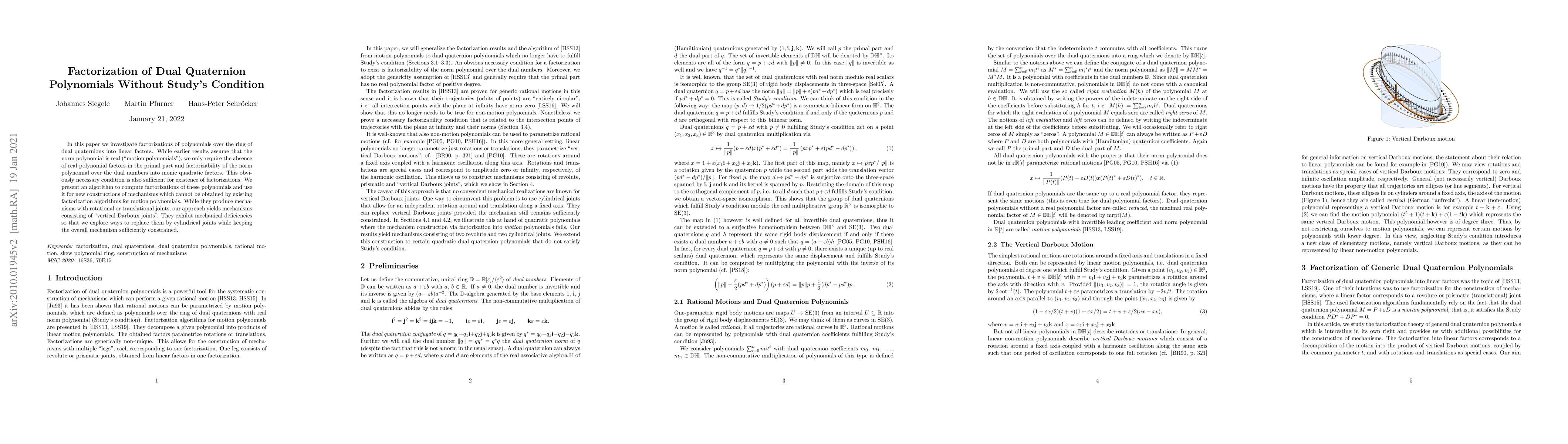 Thumbnail for Factorization of Dual Quaternion Polynomials Without Study's Condition
