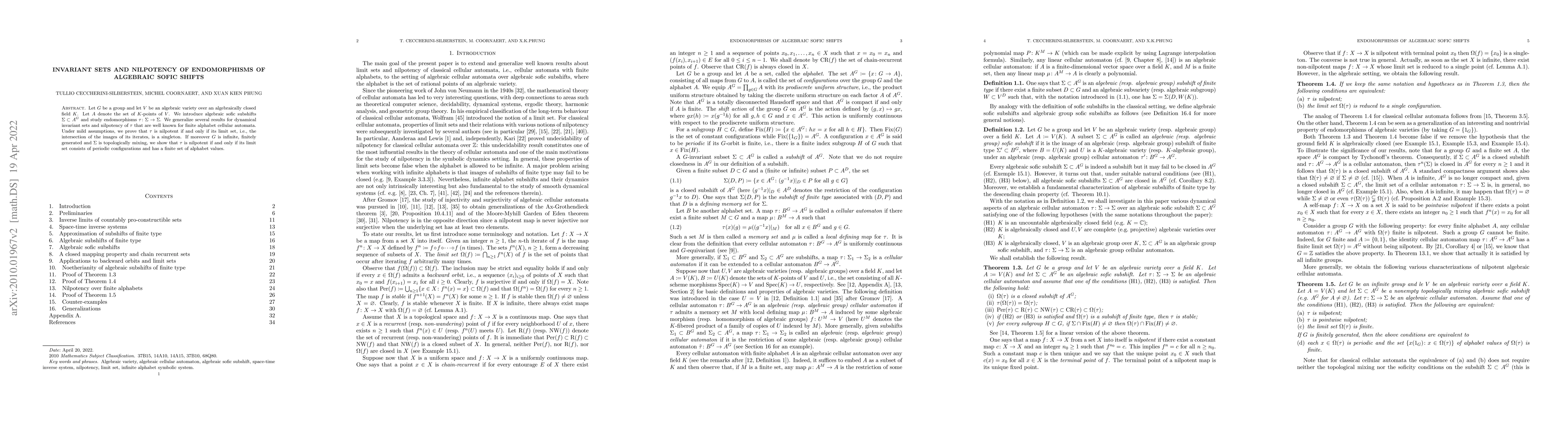 Thumbnail for Invariant sets and nilpotency of endomorphisms of algebraic sofic shifts