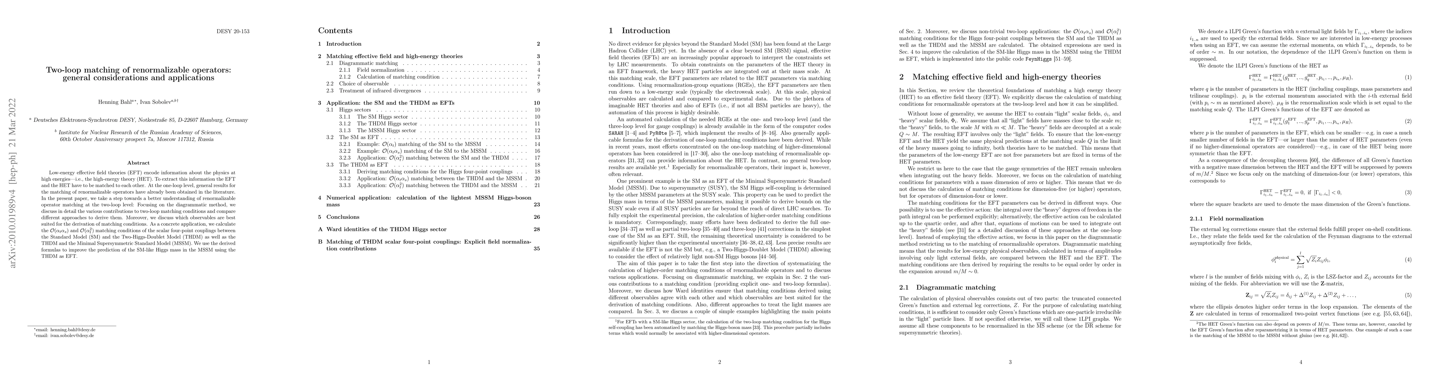 Thumbnail for Two-loop matching of renormalizable operators: general considerations
  and applications