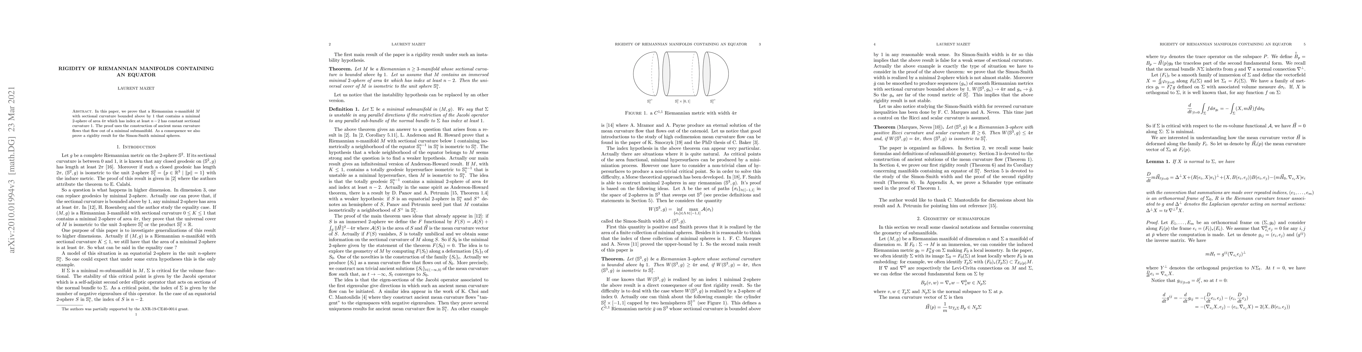 Thumbnail for Rigidity of riemannian manifolds containing an equator