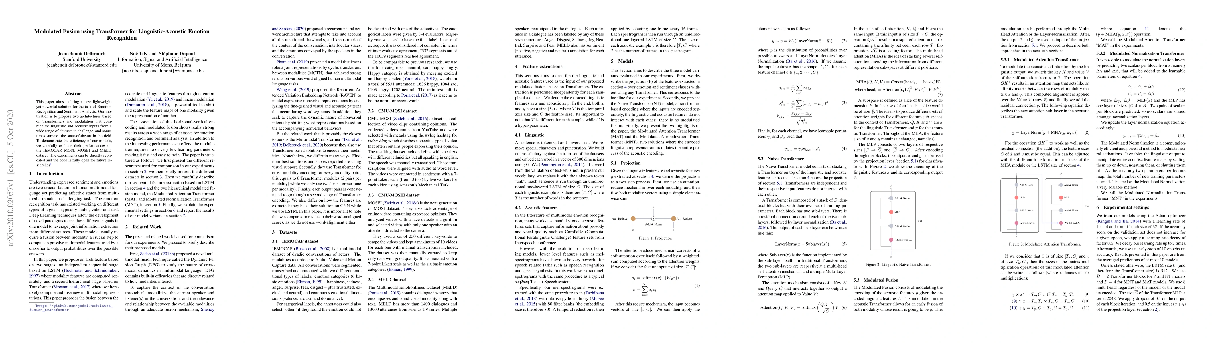 Thumbnail for Modulated Fusion using Transformer for Linguistic-Acoustic Emotion
  Recognition