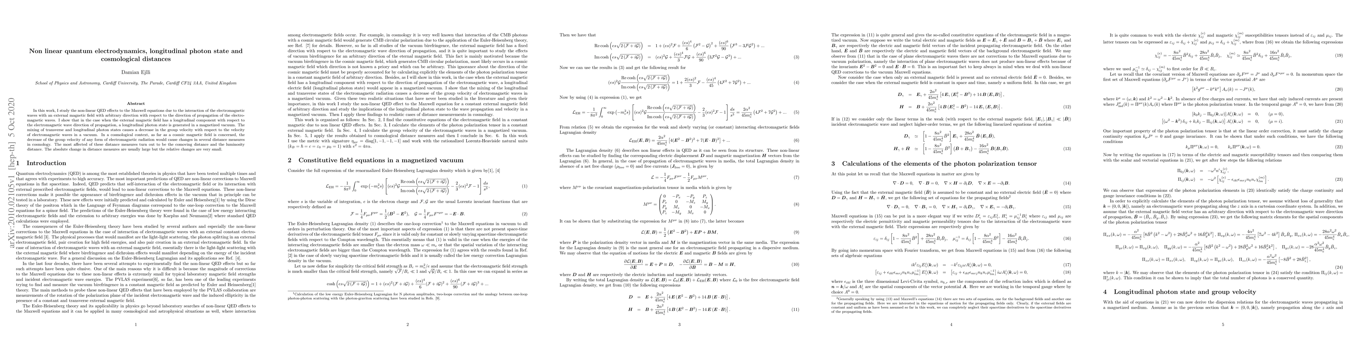 Thumbnail for Non linear quantum electrodynamics, longitudinal photon state and
  cosmological distances