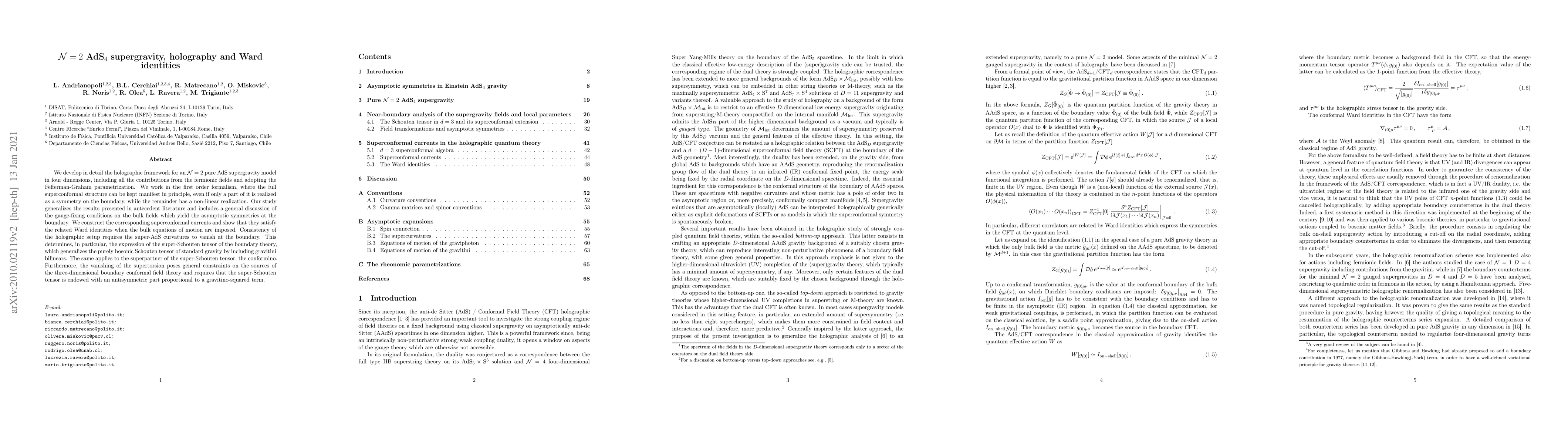 Thumbnail for $\mathcal N=2$ AdS$_4$ supergravity, holography and Ward identities