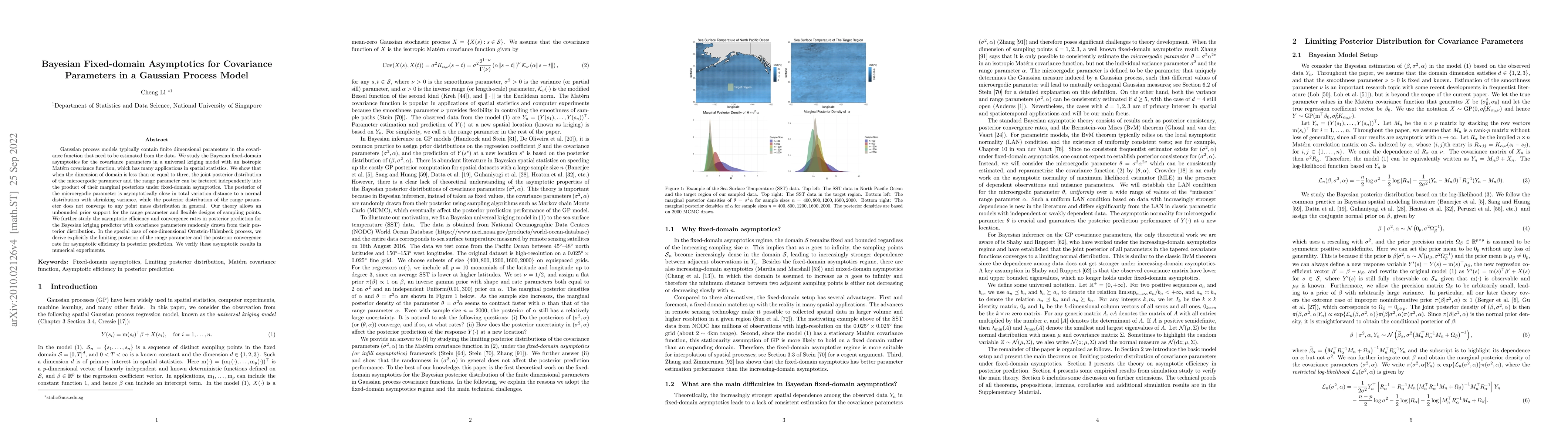Thumbnail for Bayesian Fixed-domain Asymptotics for Covariance Parameters in a
  Gaussian Process Model