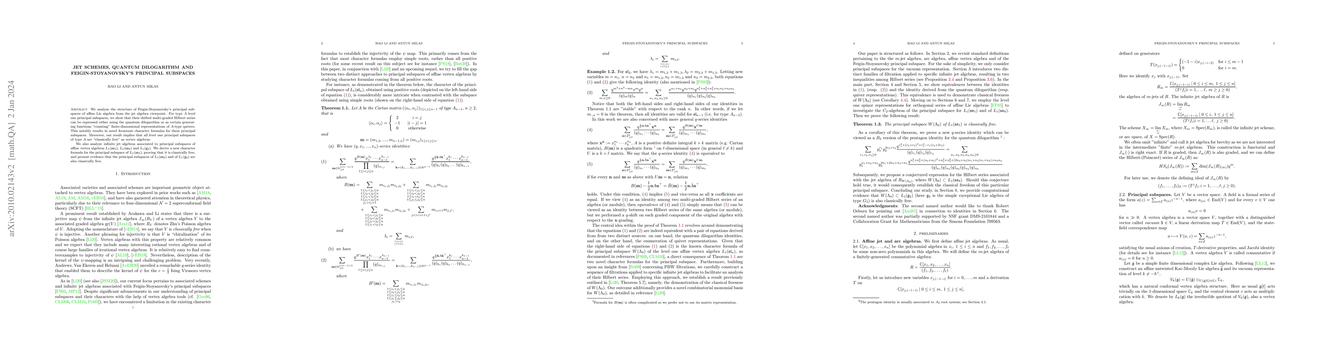 Thumbnail for Jet Schemes, Quantum Dilogarithm and Feigin-Stoyanovsky's Principal
  Subspaces
