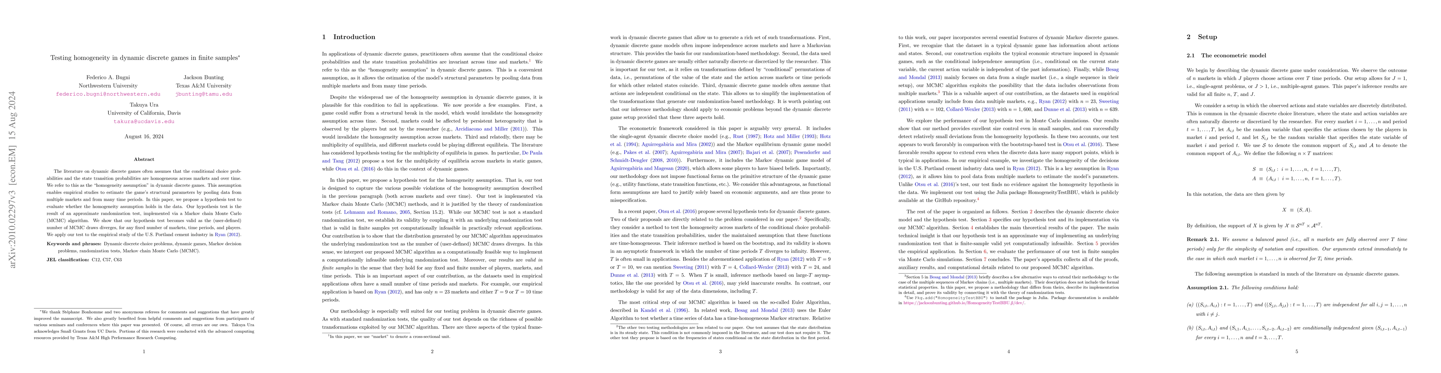 Thumbnail for Testing homogeneity in dynamic discrete games in finite samples
