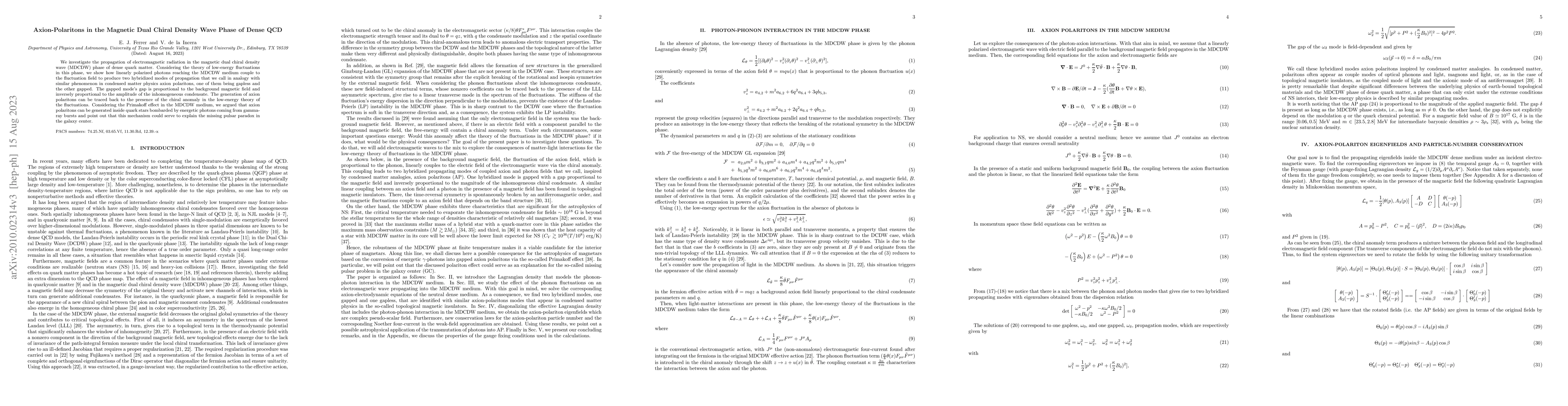 Thumbnail for Axion-Polaritons in the Magnetic Dual Chiral Density Wave Phase of Dense
  QCD