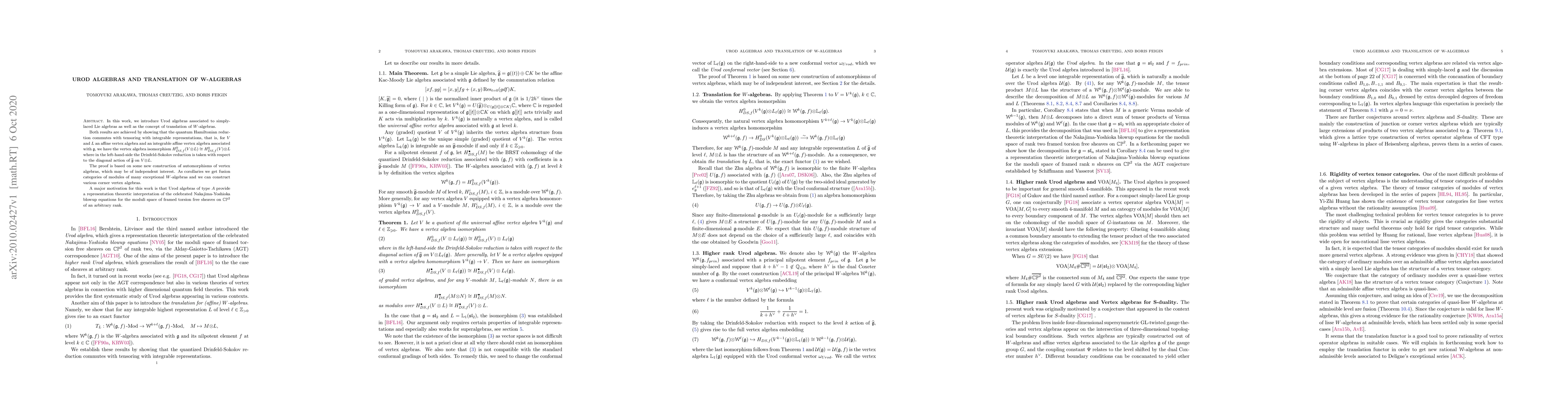 Thumbnail for Urod algebras and Translation of W-algebras