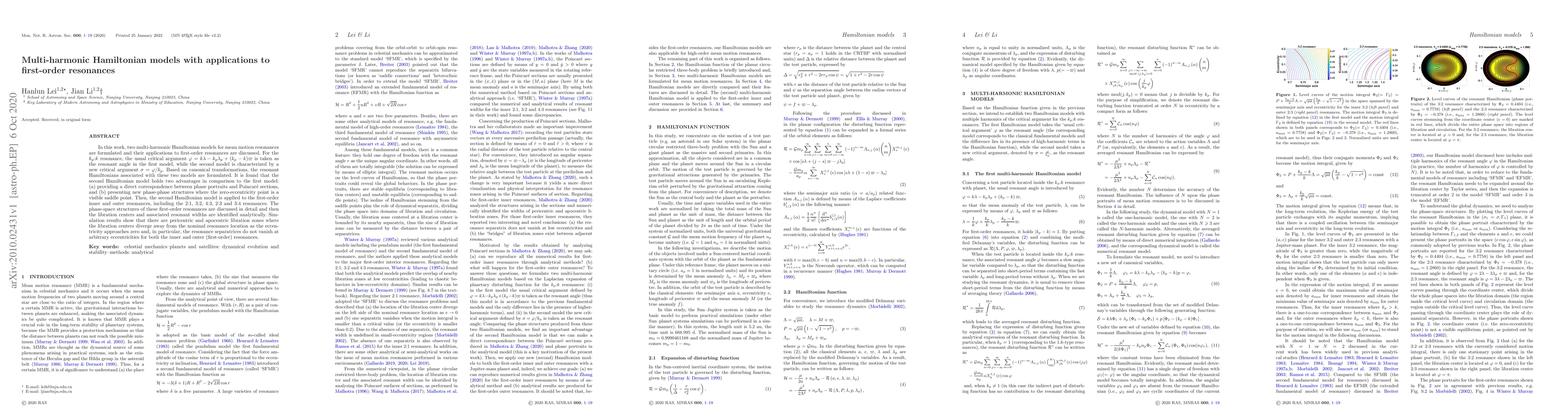 Thumbnail for Multi-harmonic Hamiltonian models with applications to first-order
  resonances
