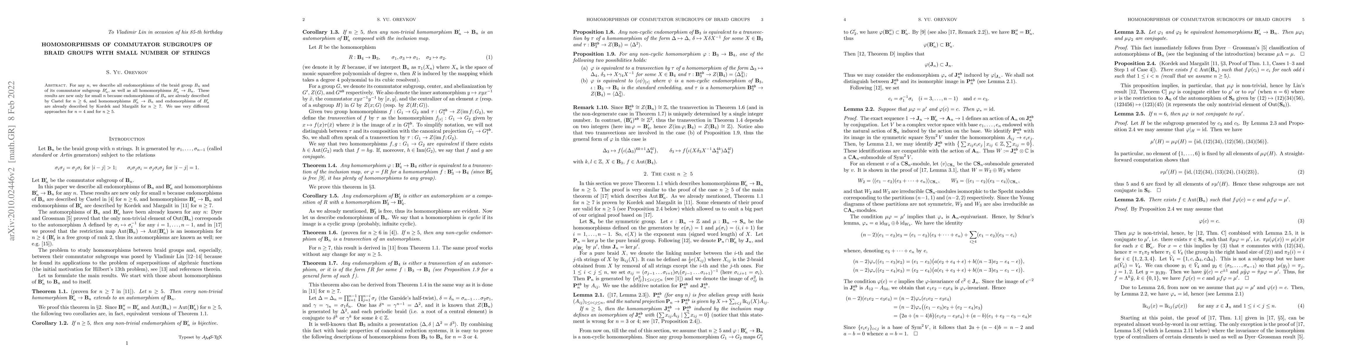 Thumbnail for Homomorphisms of commutator subgroups of braid groups with small number
  of strings