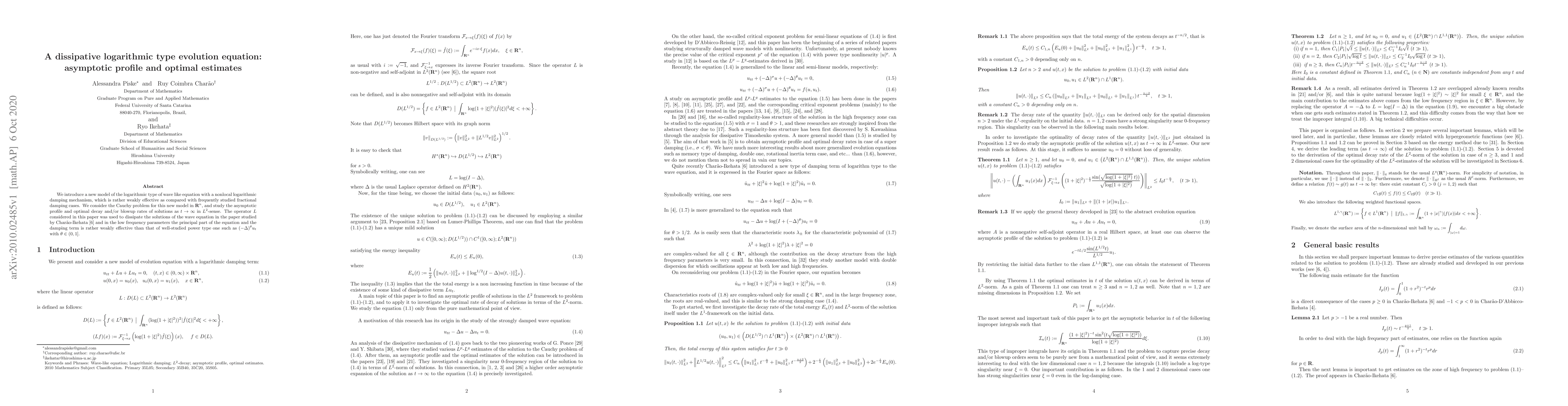 Thumbnail for A dissiptive logarithmic type evolution equation: asymptotic profile and
  optimal estimates