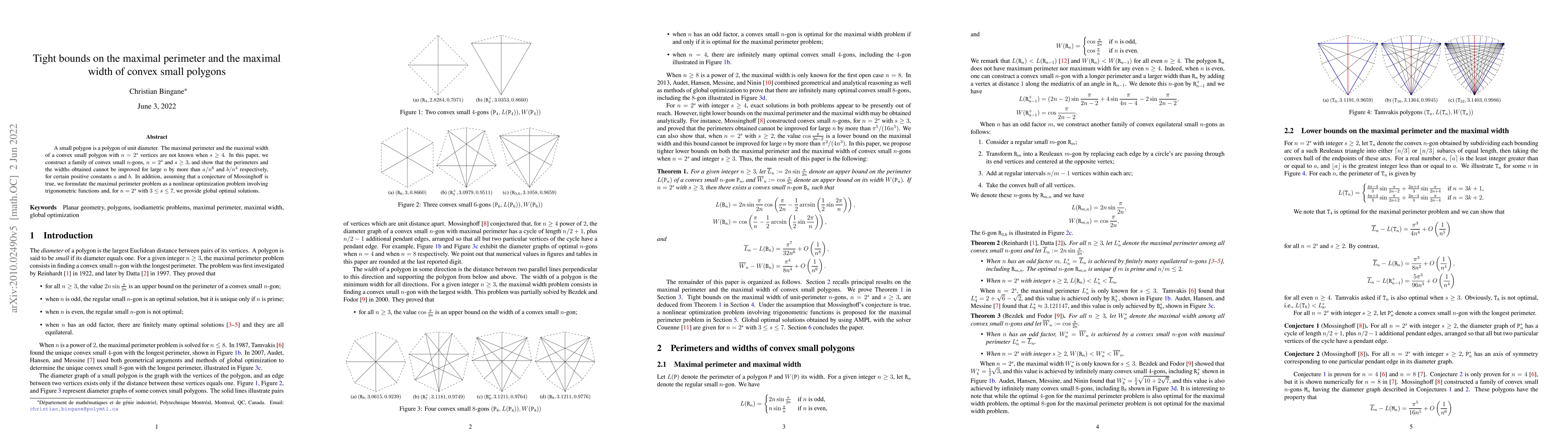 Thumbnail for Tight bounds on the maximal perimeter and the maximal width of convex
  small polygons