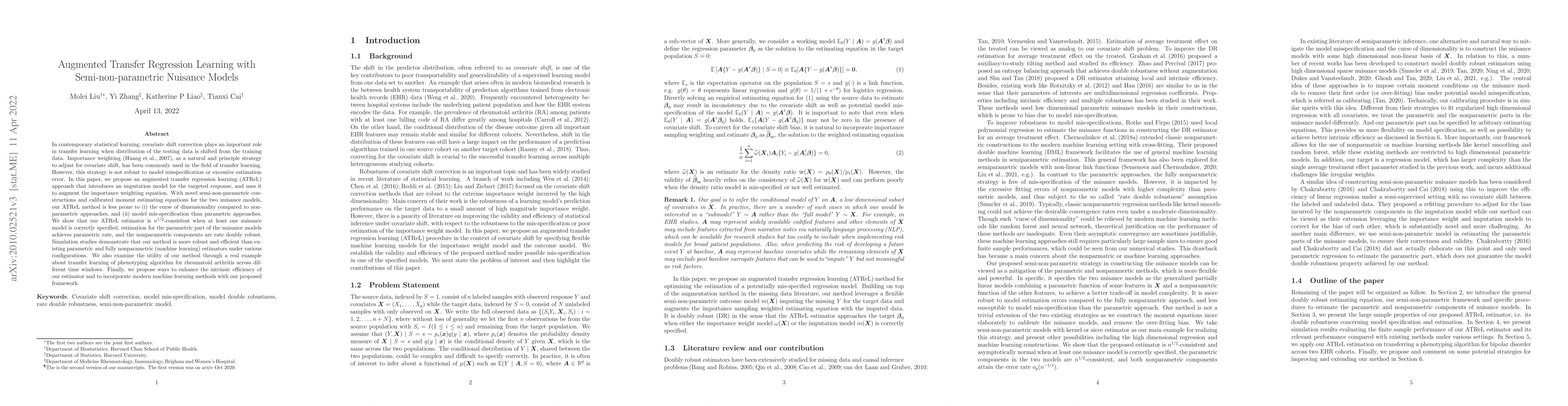 Thumbnail for Augmented Transfer Regression Learning with Semi-non-parametric Nuisance
  Models