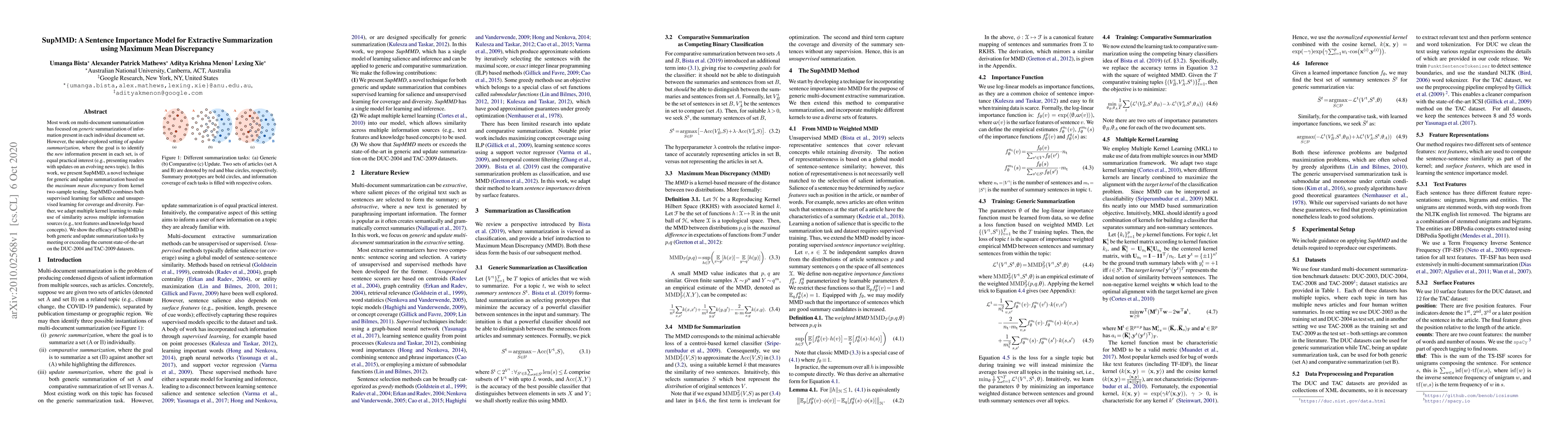 Thumbnail for SupMMD: A Sentence Importance Model for Extractive Summarization using
  Maximum Mean Discrepancy