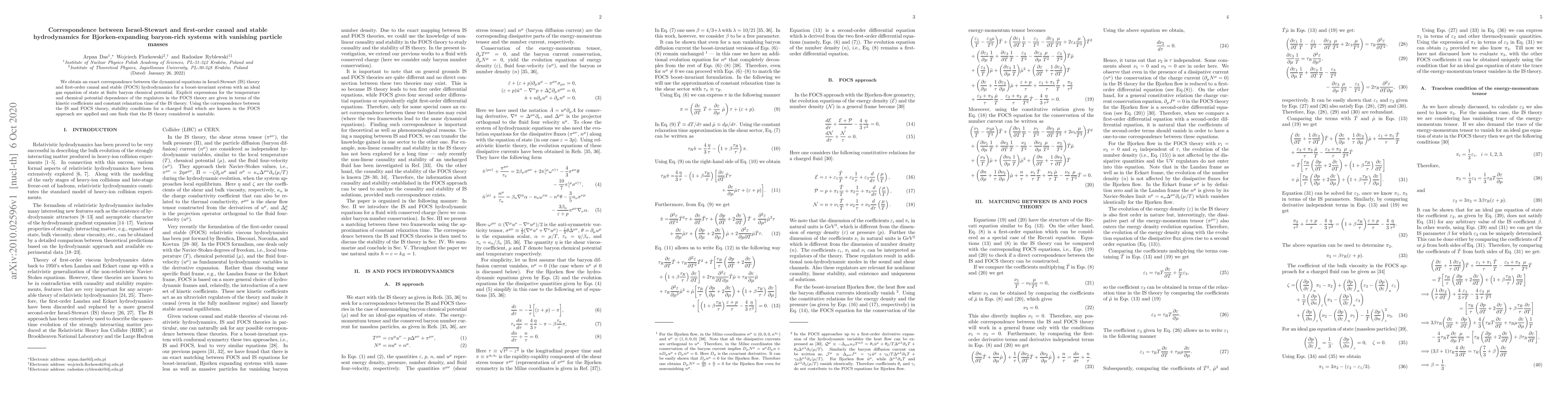Thumbnail for Correspondence between Israel-Stewart and first-order causal and stable
  hydrodynamics for Bjorken-expanding baryon-rich systems with vanishing
  particle masses