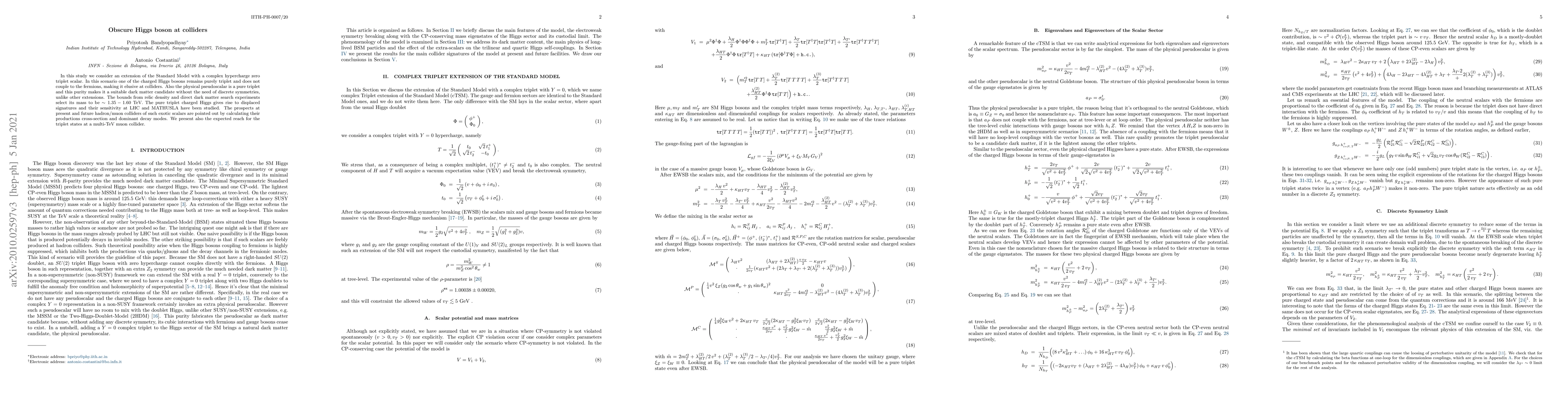 Thumbnail for Obscure Higgs boson at Colliders