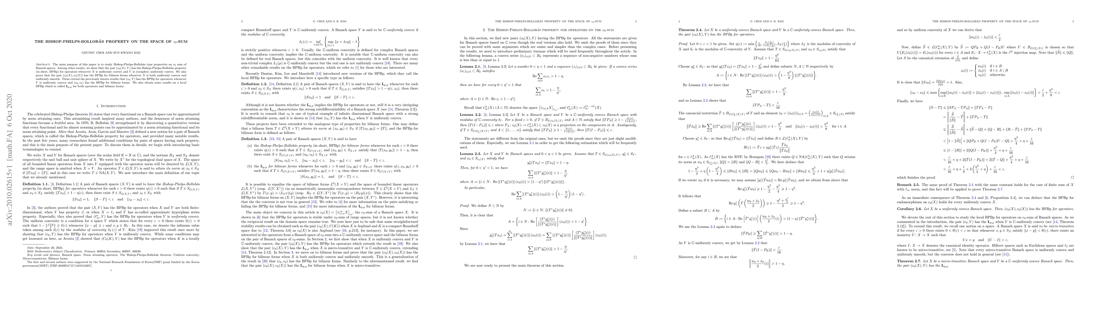Thumbnail for The Bishop-Phelps-Bollob\'as property on the space of $c_0$-sum