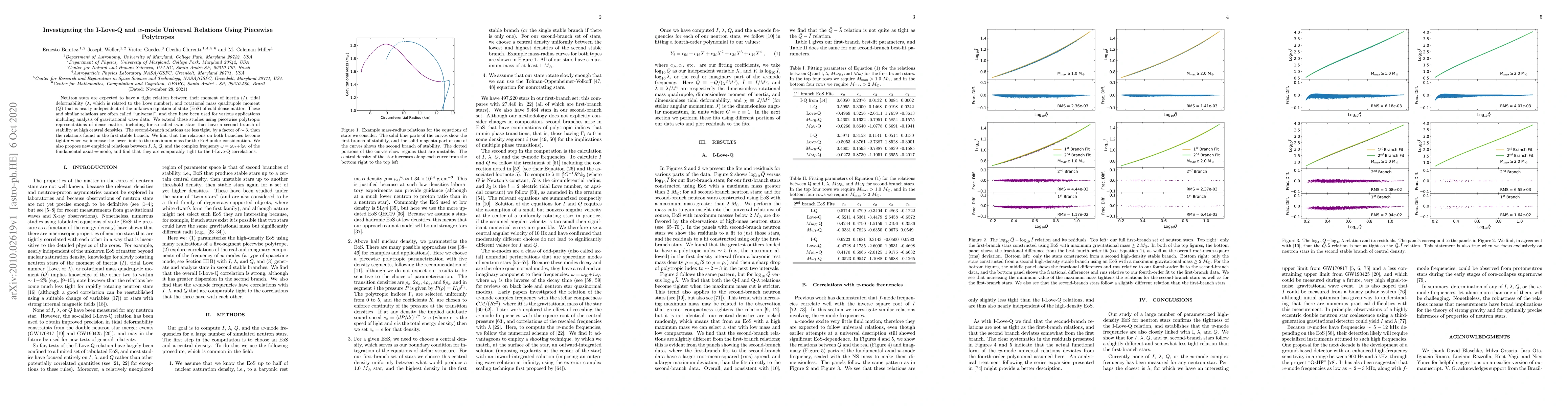 Thumbnail for Investigating the I-Love-Q and w-mode Universal Relations Using
  Piecewise Polytropes