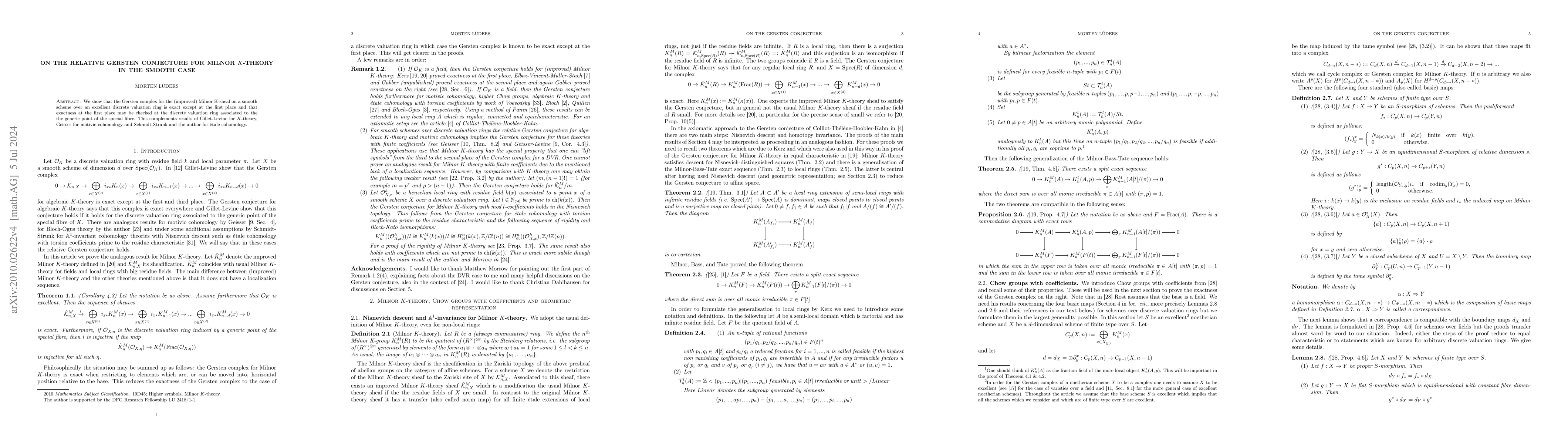 Thumbnail for On the relative Gersten conjecture for Milnor K-theory in the smooth
  case