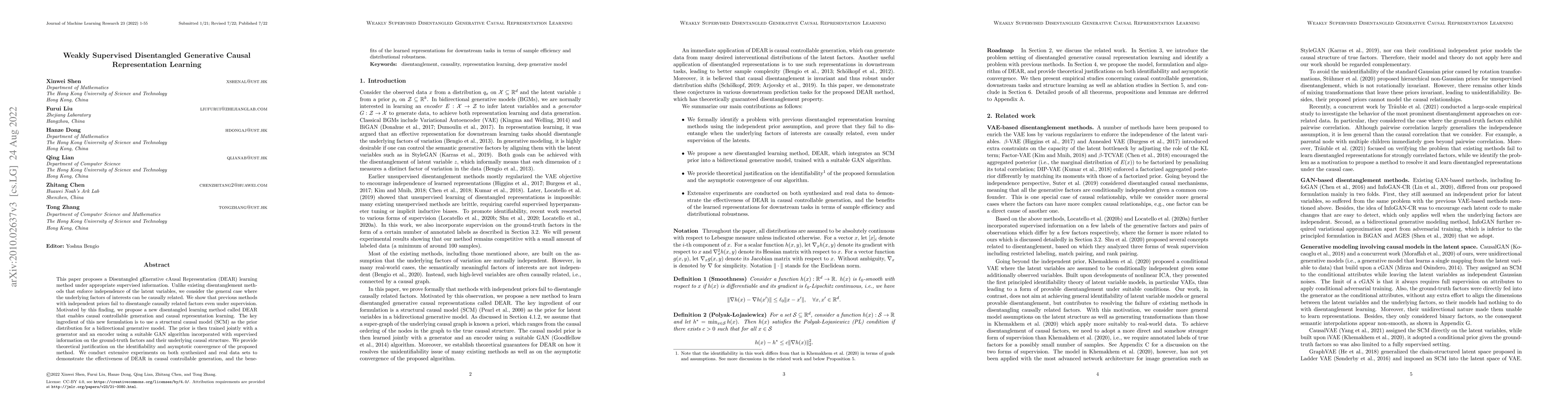 Thumbnail for Weakly Supervised Disentangled Generative Causal Representation Learning
