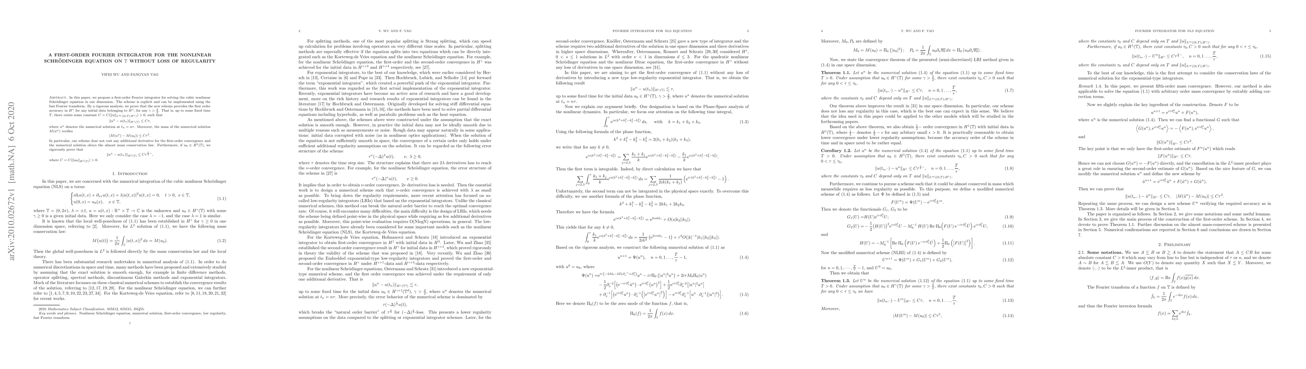 Thumbnail for A first-order Fourier integrator for the nonlinear Schr\"odinger
  equation on $\mathbb T$ without loss of regularity