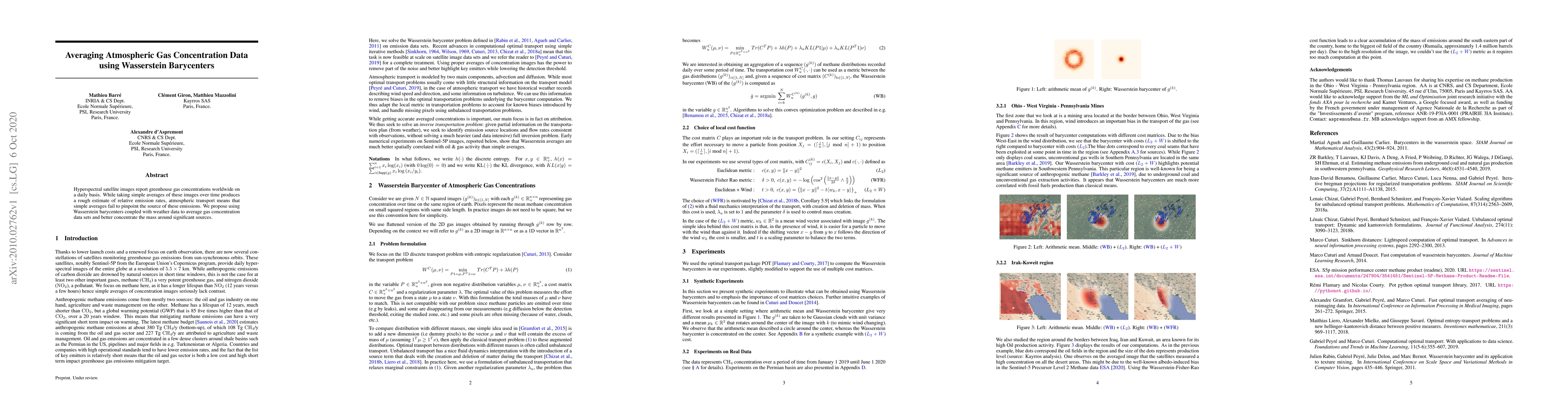 Thumbnail for Averaging Atmospheric Gas Concentration Data using Wasserstein
  Barycenters