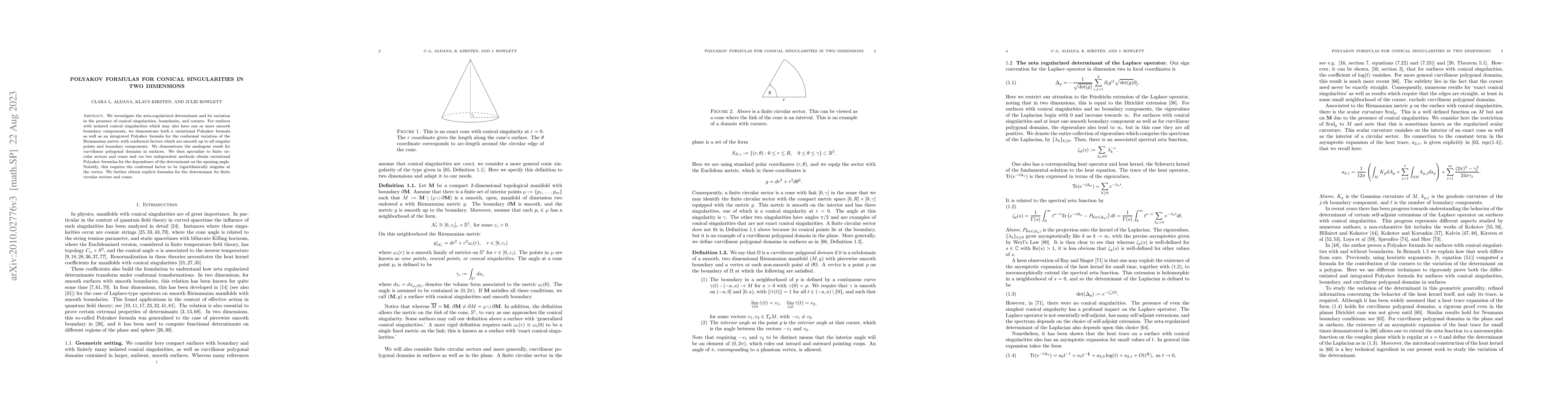 Thumbnail for Polyakov formulas for conical singularities in two dimensions