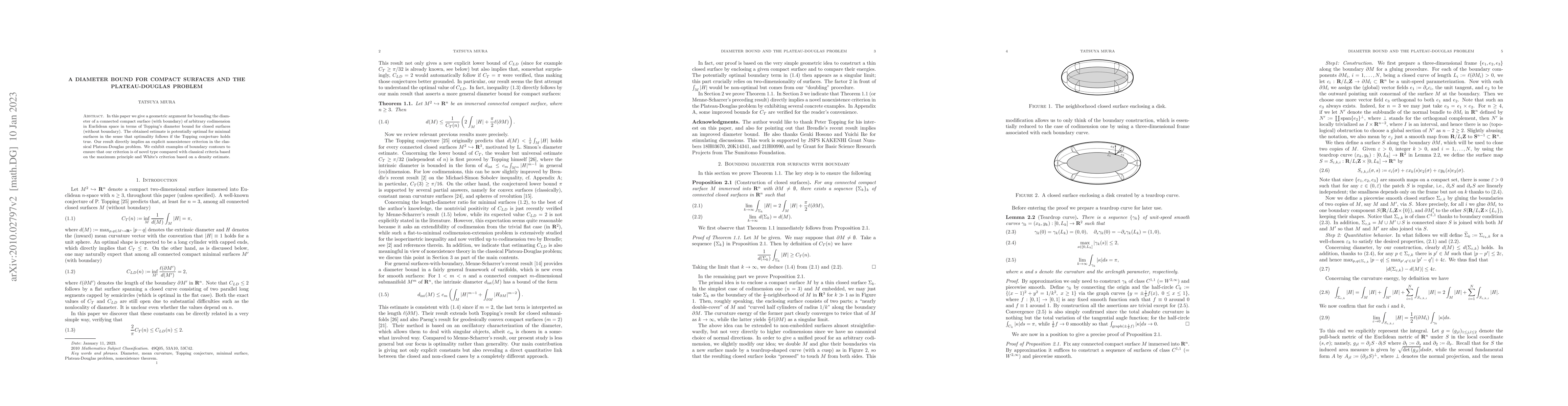 Thumbnail for A diameter bound for compact surfaces and the Plateau-Douglas problem