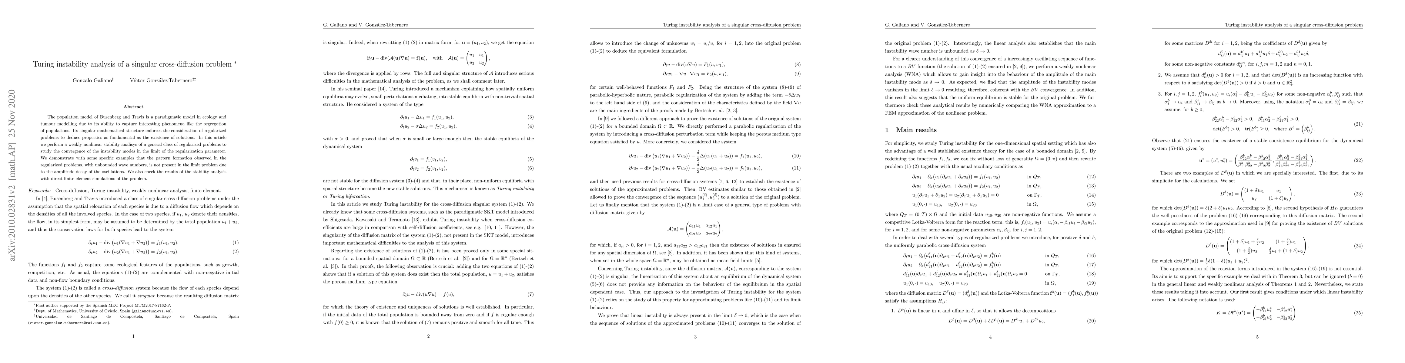 Thumbnail for Turing instability analysis of a singular cross-diffusion problem