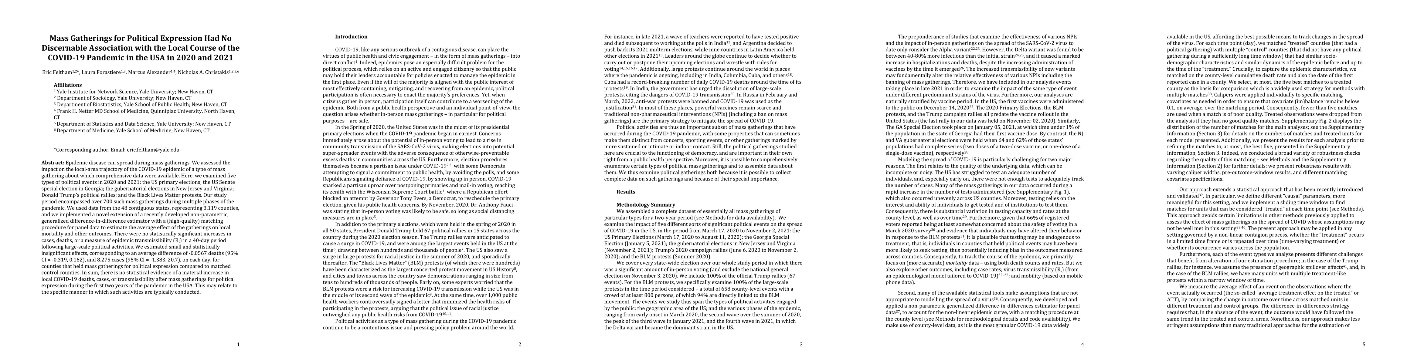 Thumbnail for Mass Gatherings for Political Expression Had No Discernable Association
  with the Local Course of the COVID-19 Pandemic in the USA in 2020 and 2021