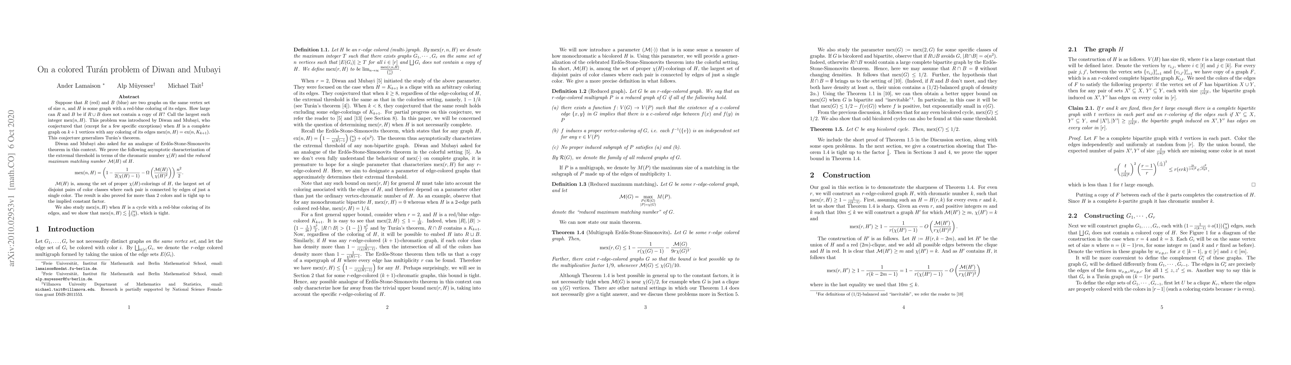 Thumbnail for On a colored Tur\'an problem of Diwan and Mubayi