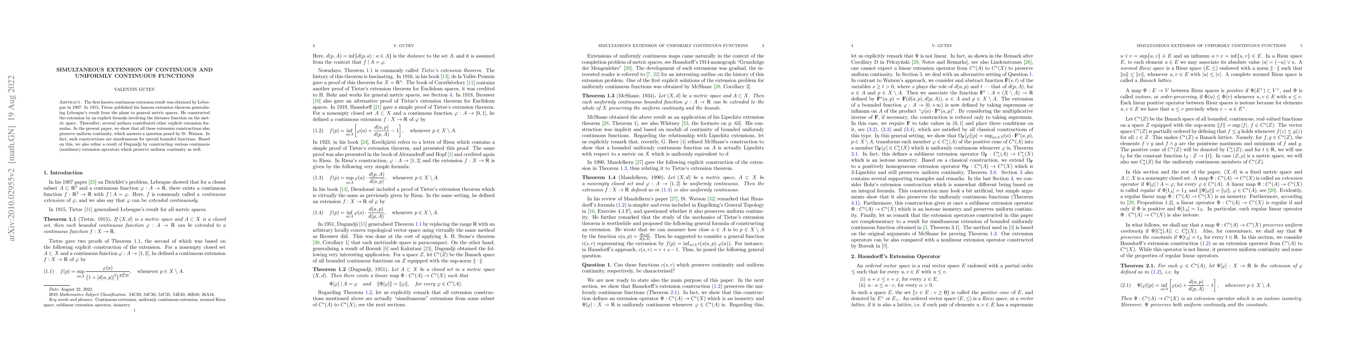 Thumbnail for Simultaneous Extension of Continuous and Uniformly Continuous Functions