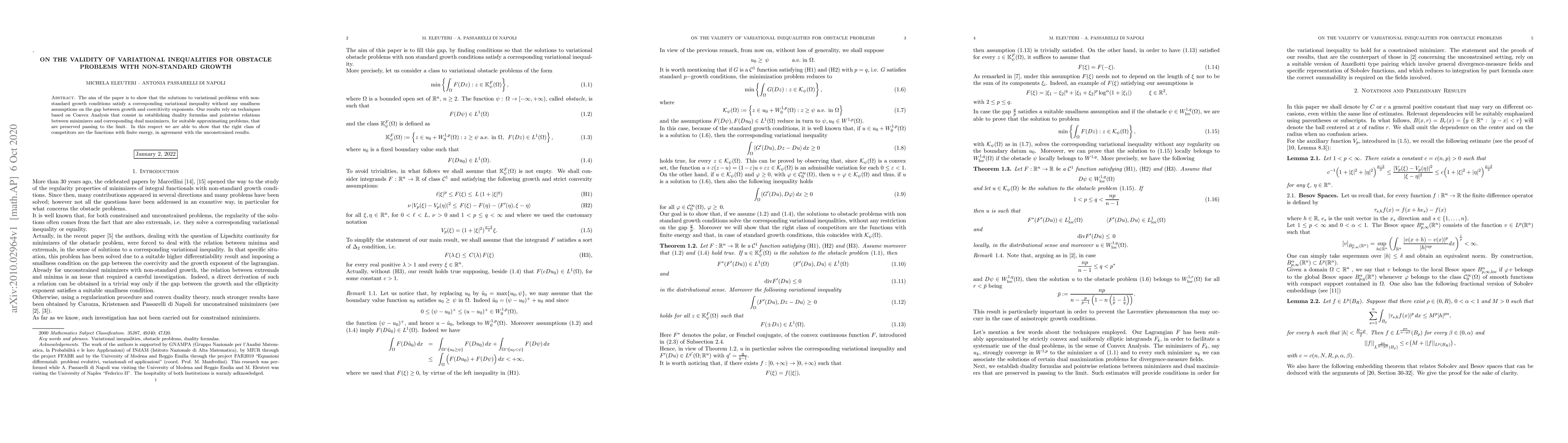 Thumbnail for On the validity of variational inequalities for obstacle problems with
  non-standard growth