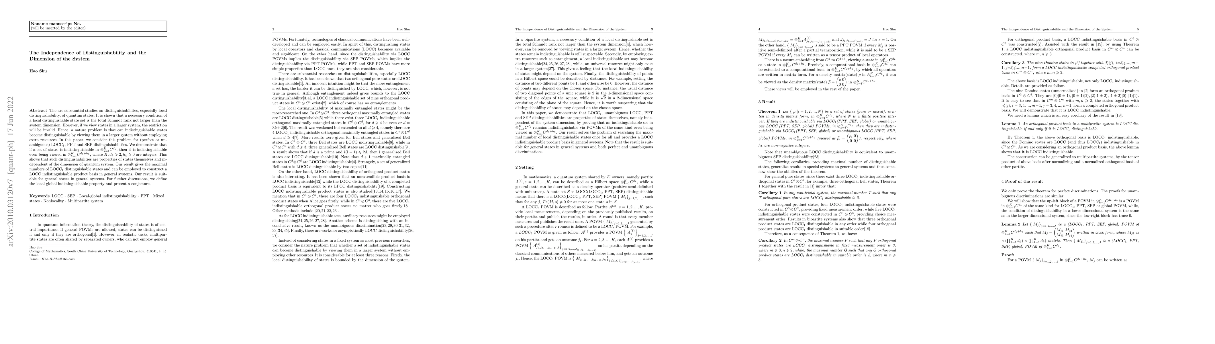 Thumbnail for The Independence of Distinguishability and the Dimension of the System