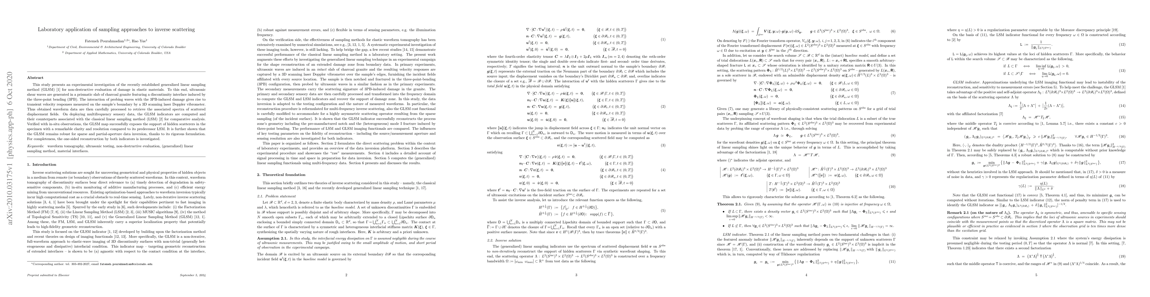 Thumbnail for Laboratory application of sampling approaches to inverse scattering