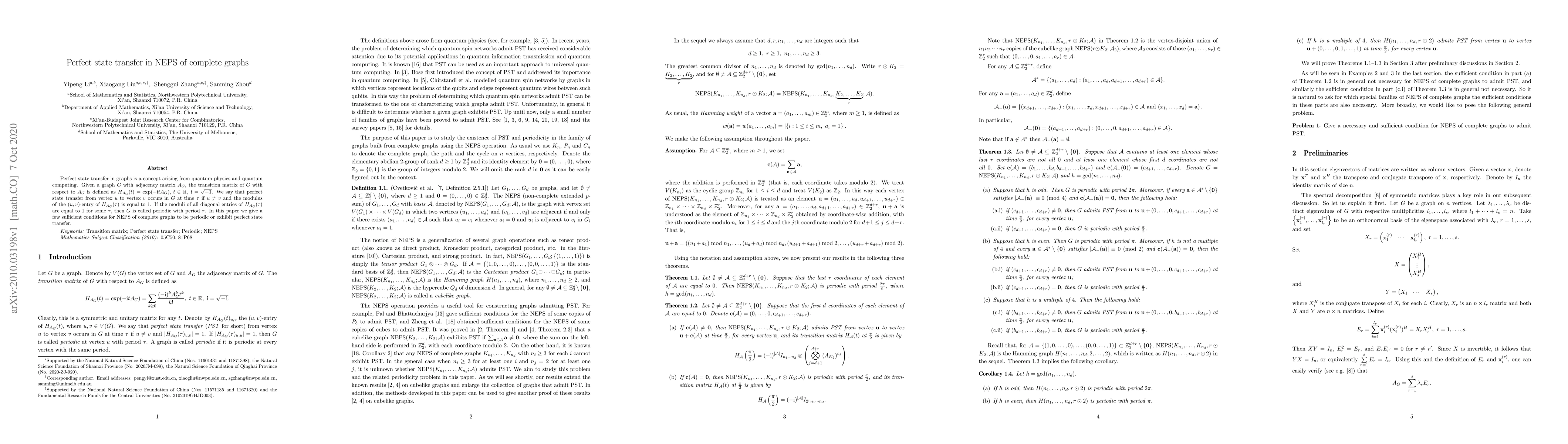 Thumbnail for Perfect state transfer in NEPS of complete graphs