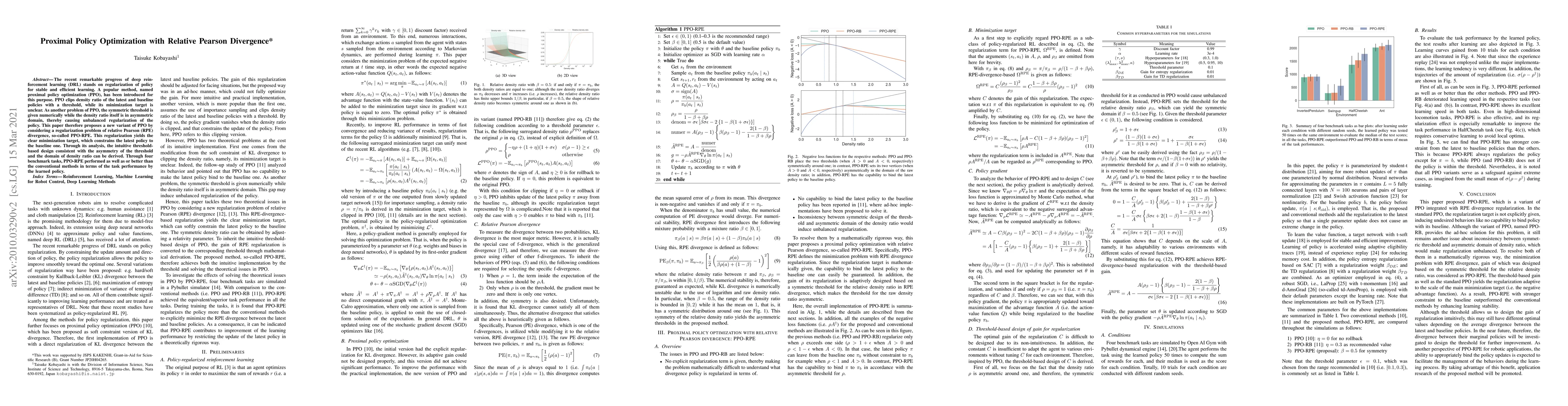 Thumbnail for Proximal Policy Optimization with Relative Pearson Divergence